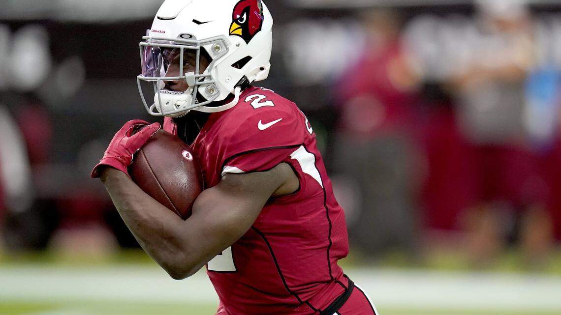 Arizona Cardinals running back Chase Edmonds (2) warms up prior to an NFL football game against the Kansas City Chiefs, Friday, Aug. 20, 2021, in Glendale, Ariz. (AP Photo/Ross D. Franklin)