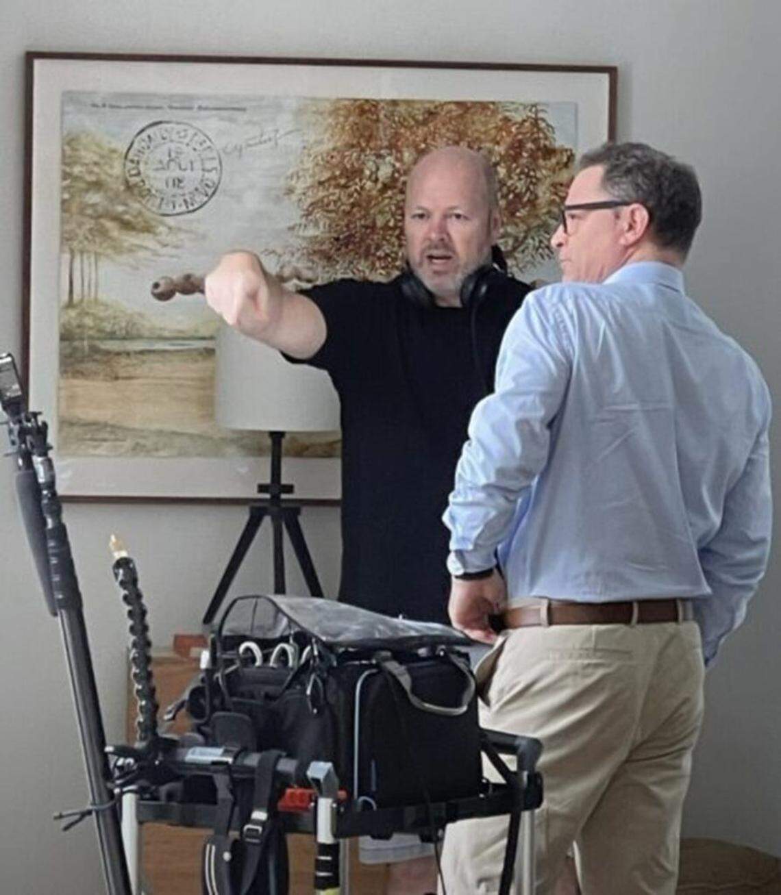 Herschel Faber directs Joshua Melina on the set of his made in Miami film “Ethan Bloom.”