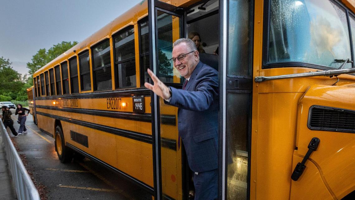 Coconut Creek, August 21, 2023 - Superintendent Peter Licata arrives at Monarch High School in Coconut Creek for the first day of school in Broward County.