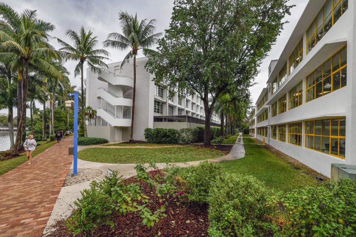 Eaton Residential College on the left and the School of Architecture, on the right, at the University of Miami campus on Wednesday, January 14, 2026 in Coral Gables, Florida. The city recently paved the way for UM to demolish the dorm, the oldest standing on campus, after preservationists, failed to get the city preservation board to declare it historic.