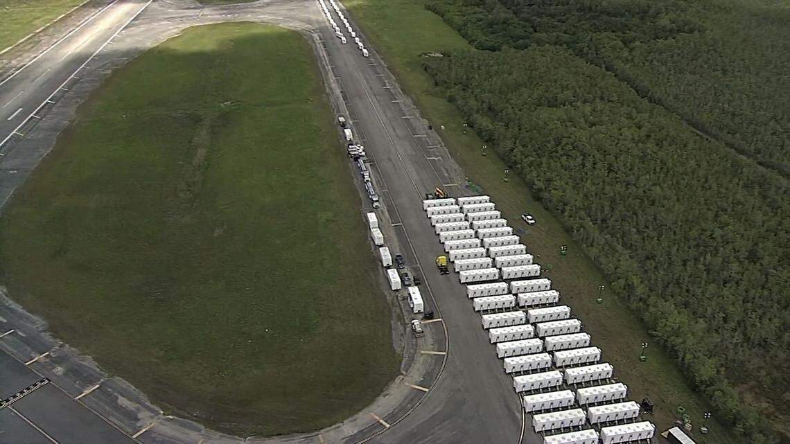 Frame grab from video of the construction of “Alligator Alcatraz” at Dade-Collier Training and Transition Airport off Tamiami Trail on June 22, 2025.
