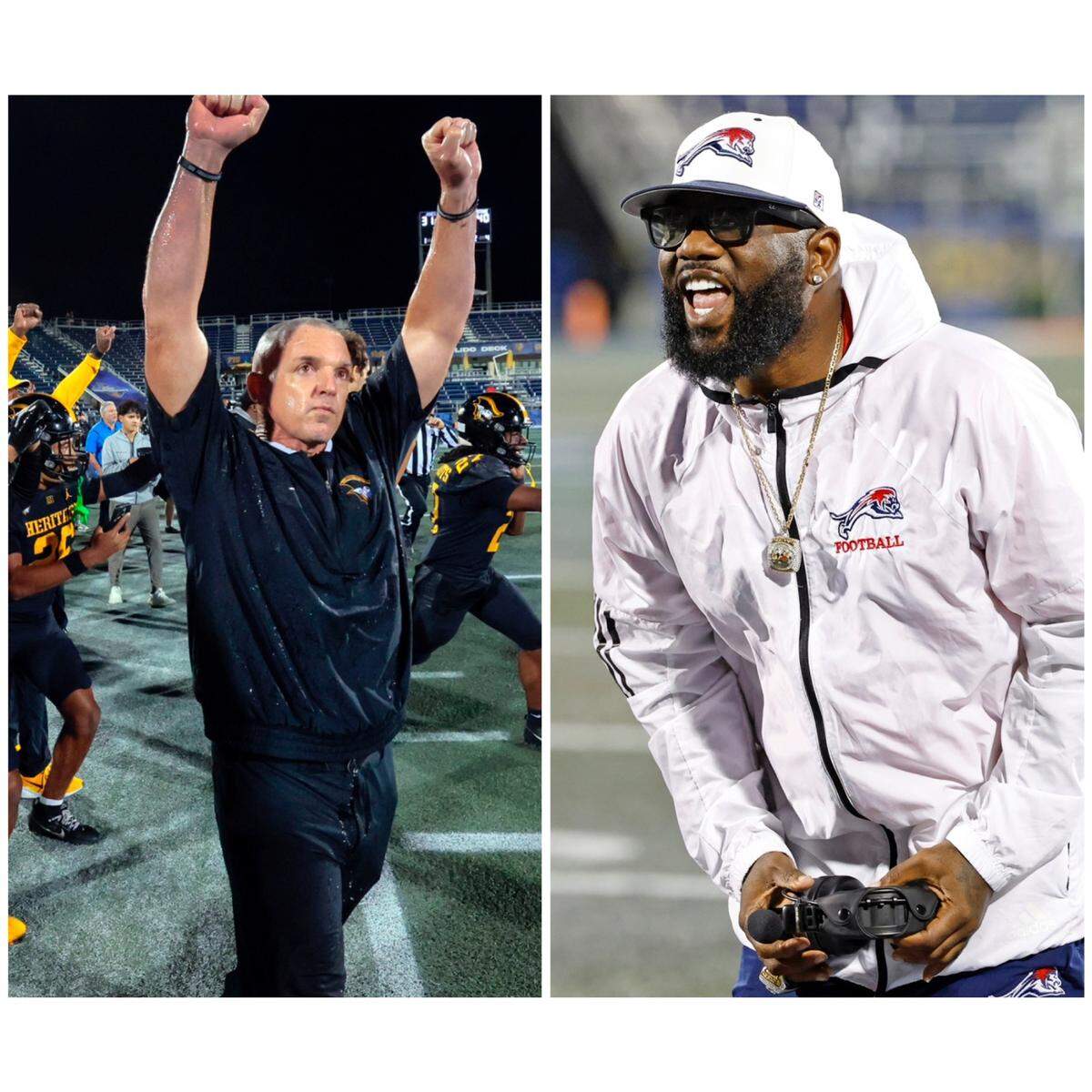 American Heritage’s Mike Smith (left) and Chaminade’s Dameon Jones (right) are the Broward 4A-1A Football Co-Coaches of the Year.