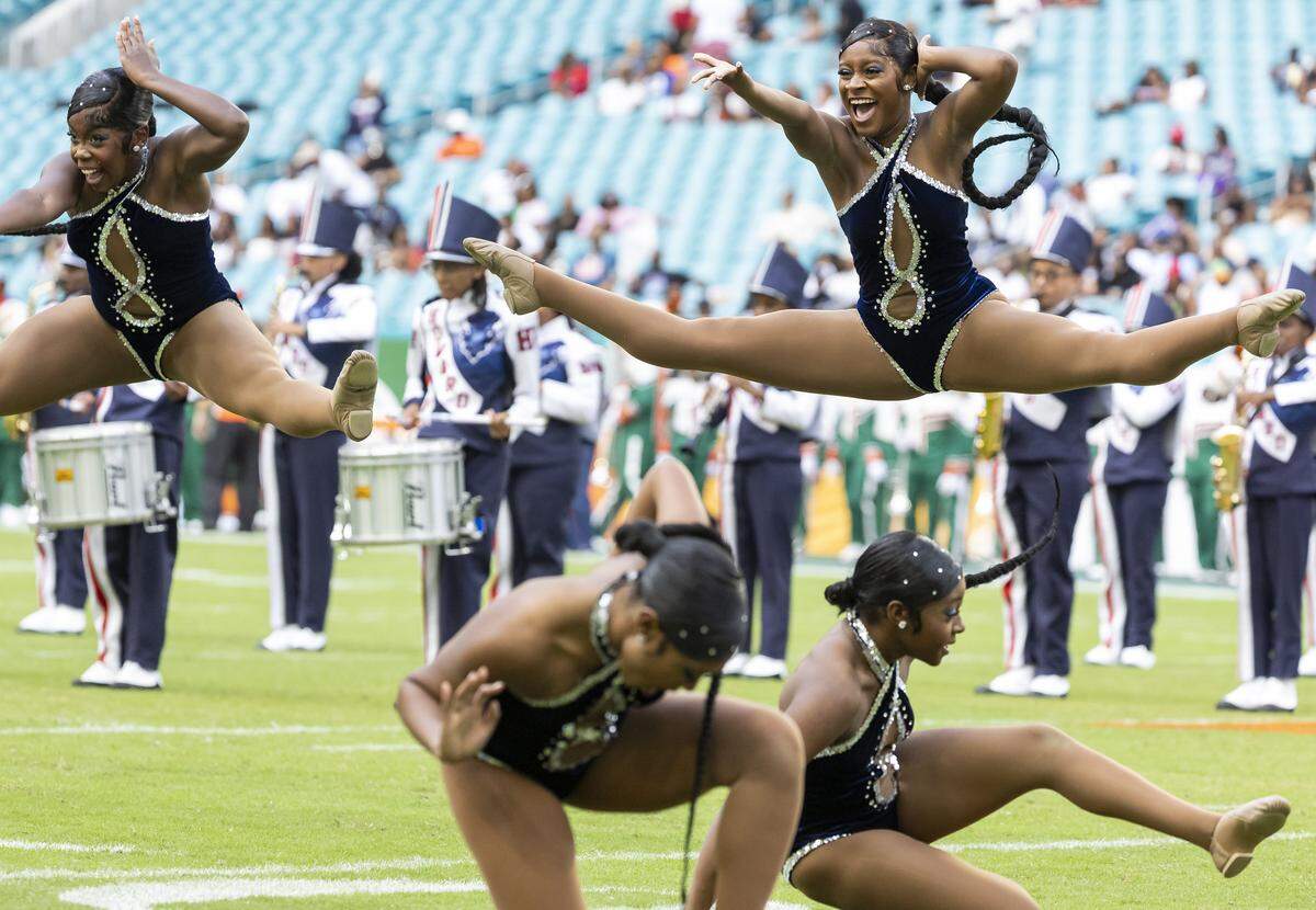 Showtime Marching Band performs during the halftime of the Orange Blossom Classic football game between Howard Bison and Florida A&M Rattlers at Hard Rock Stadium on Saturday, Aug. 30, 2025, in Miami Gardens, Fla.