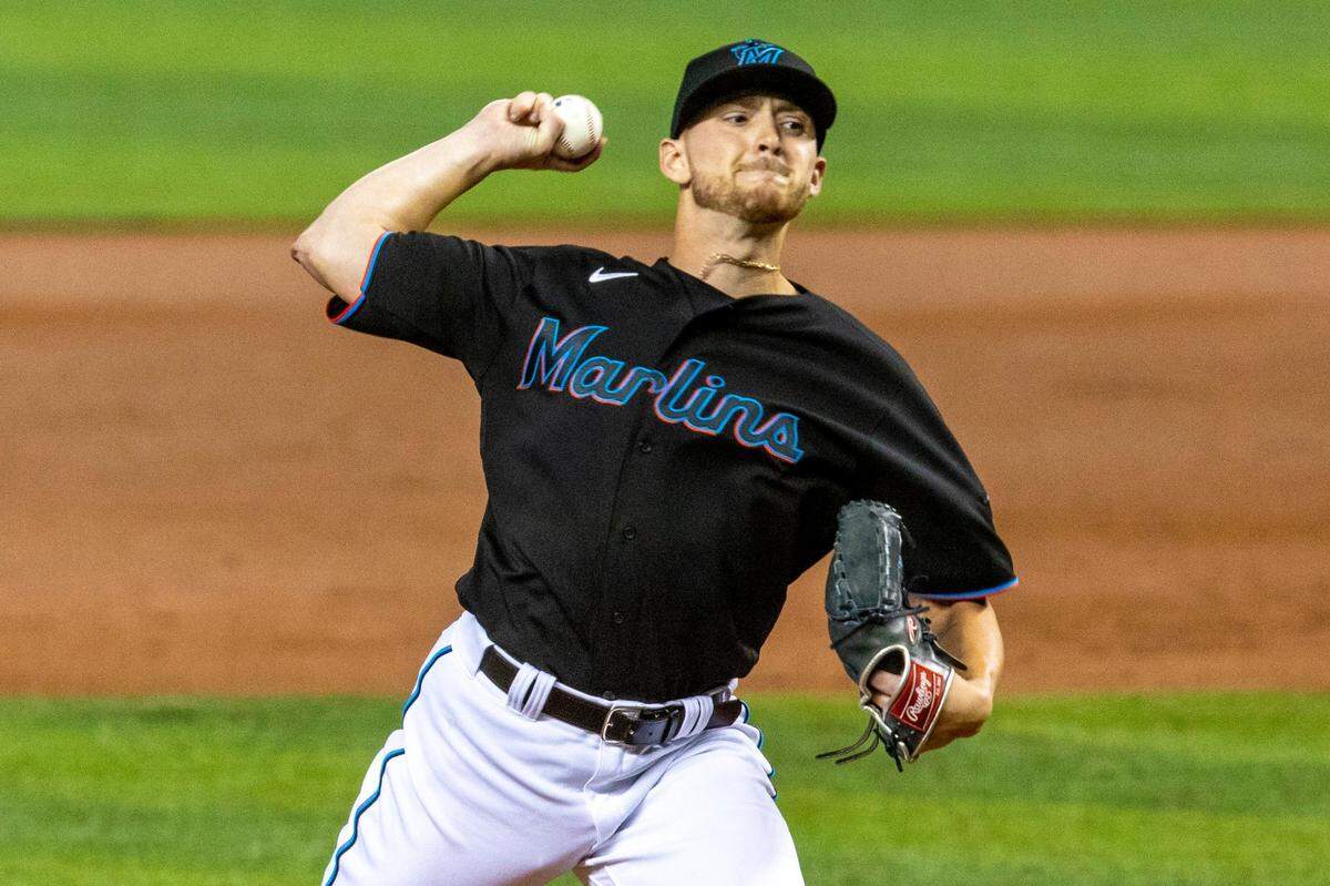 Miami Marlins right-handed pitcher Paul Campbell&nbsp;(53) pitches during the fifth inning of an MLB game against the Tampa Bay Rays at loanDepot park in the Little Havana neighborhood of Miami, Florida, on Saturday, April 3, 2021. 