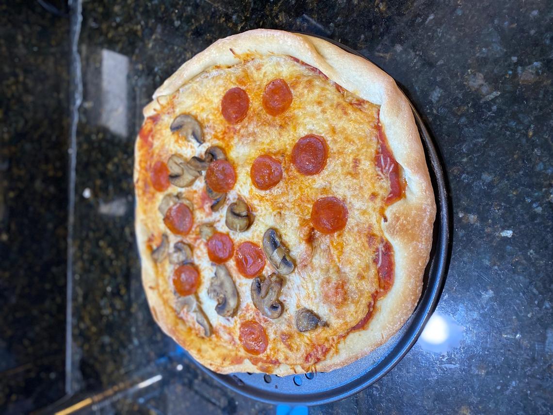 Homemade pizzas can feature any kind of toppings you like.