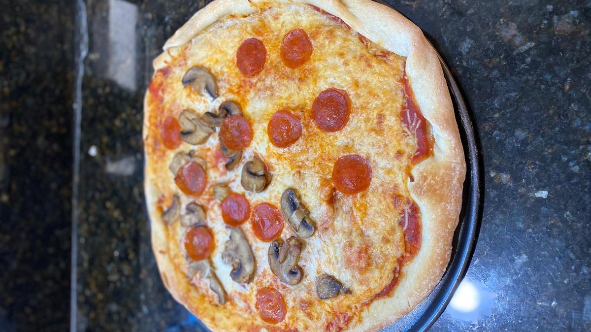 Homemade pizzas can feature any kind of toppings you like.