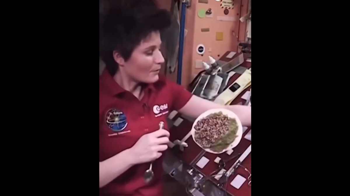 Floating food? An astronaut aboard the International Space Station shared video of herself making a “space tortilla” in microgravity.