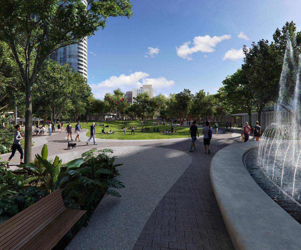 A rendering of the future Huizenga Park civic lawn.