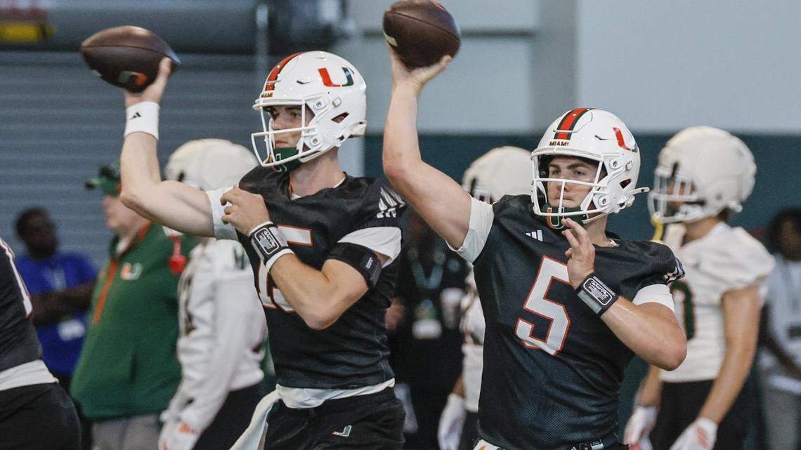 Transfer Mensah is the Hurricanes’ QB, but Cristobal said whole room is ‘talented’