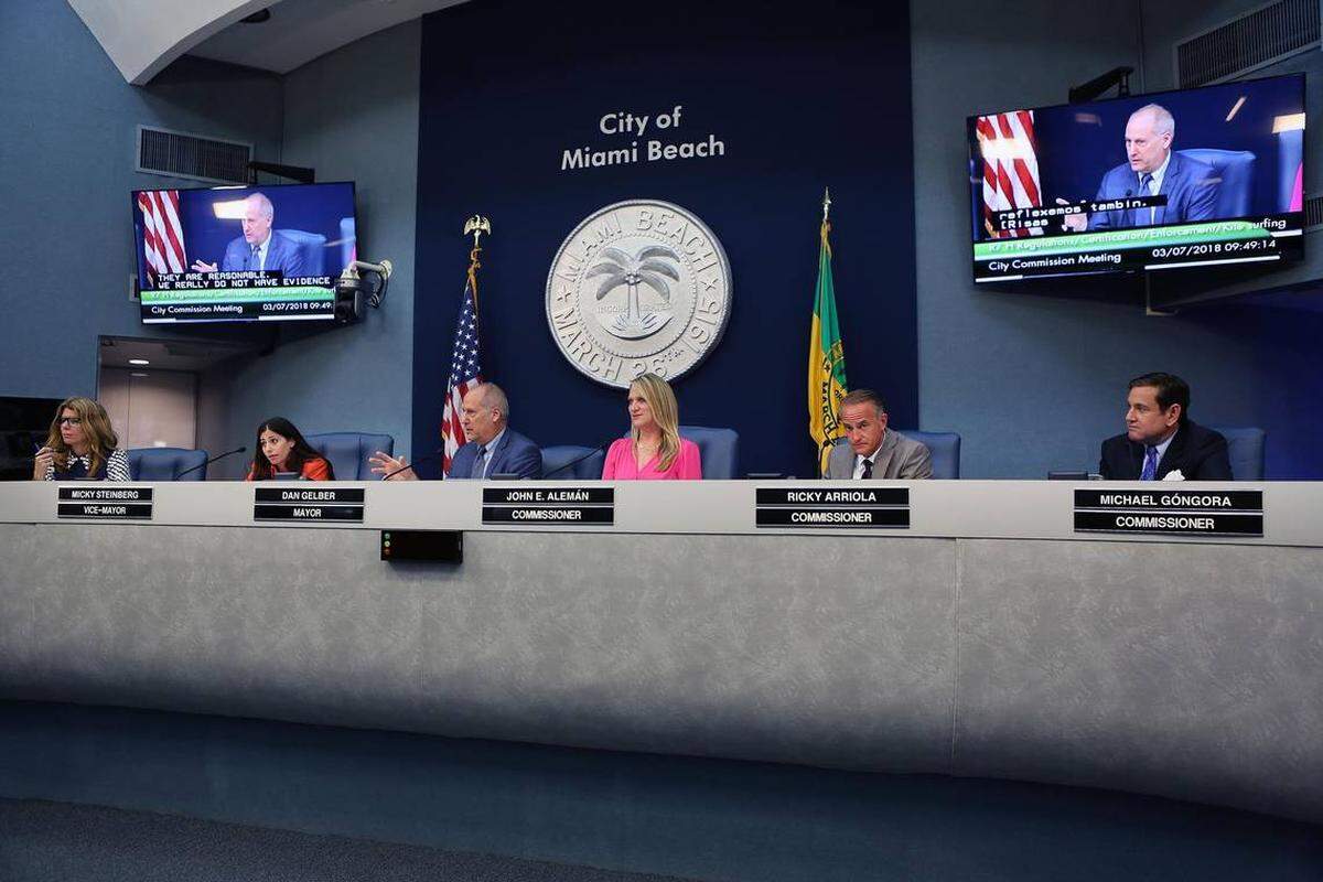 Miami Beach commissioners meet for a monthly meeting on Wednesday, March 7, 2018, at Miami Beach City Hall.