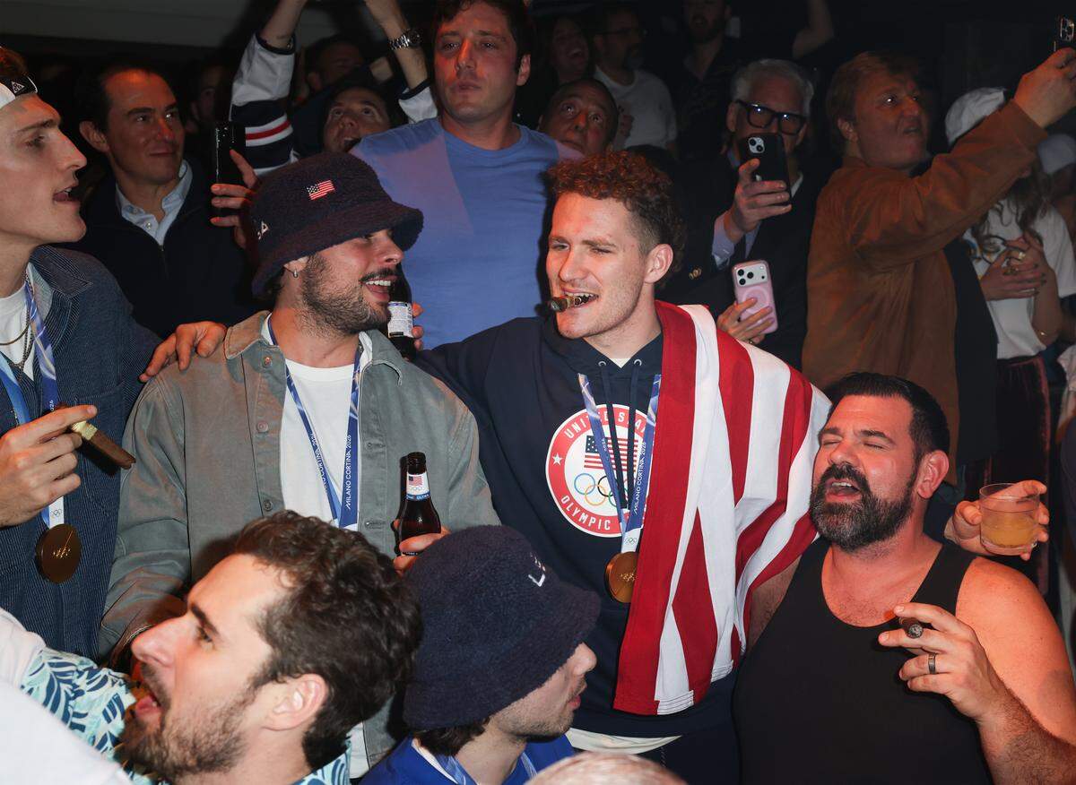 MIAMI, FLORIDA - FEBRUARY 23: Auston Matthews and Matthew Tkachuk attends a celebration of the USA Men's Hockey Team's Olympic Gold at E11EVEN Miami on February 23, 2026 in Miami, Florida.  (Photo by Alexander Tamargo/Getty Images for E11EVEN Miami)
