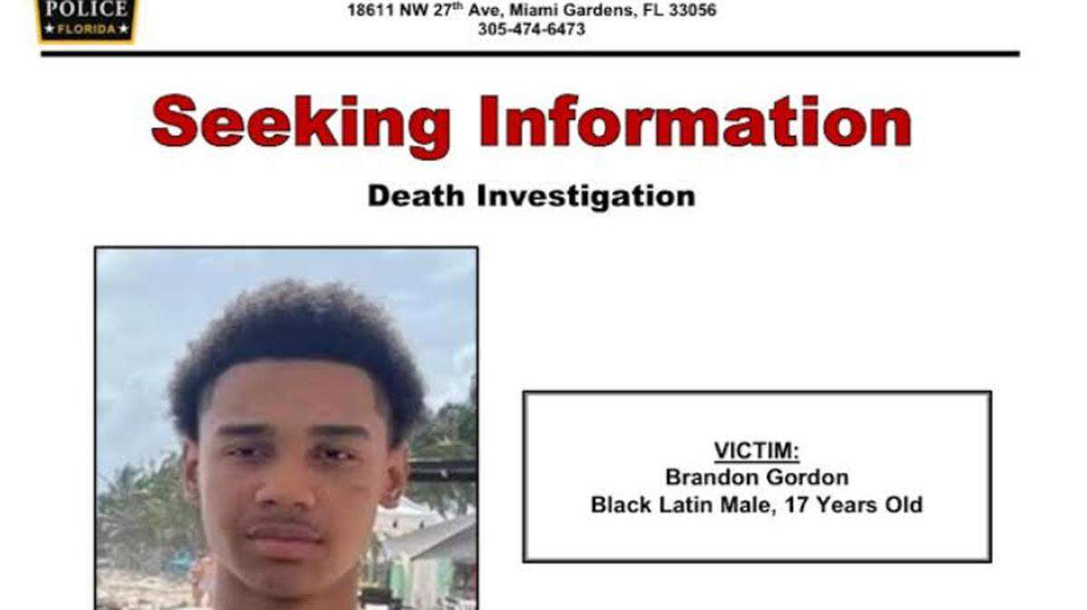 Miami Gardens police are asking with anyone with information about the Feb. 5, 2024, shooting death of 17-year-old Brandon Gordon to call them at 305-474-1547 or CrimeStoppers at 305-471-8477