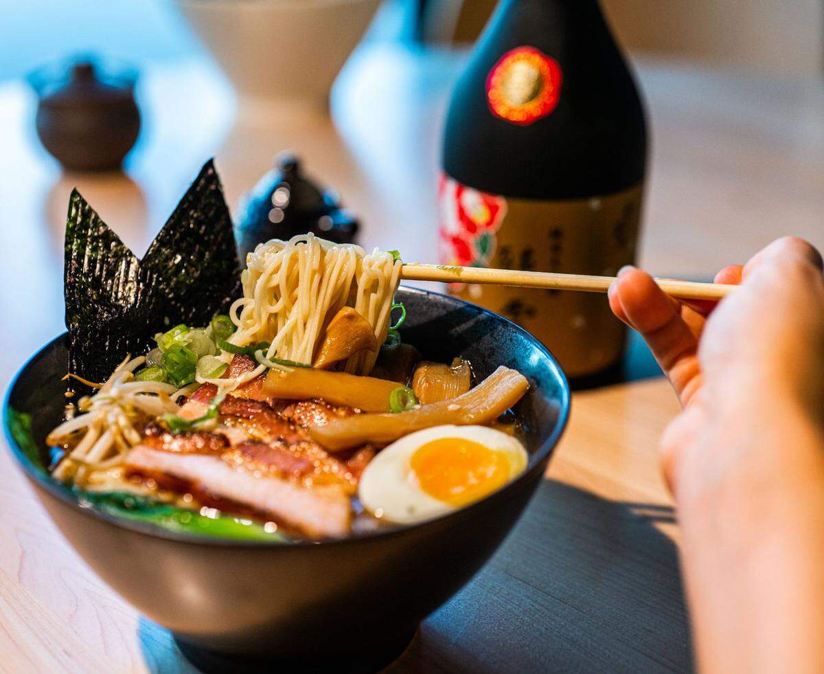 Shoyu the Money noodle bowl is a chicken- and soy sauce-based ramen dish.