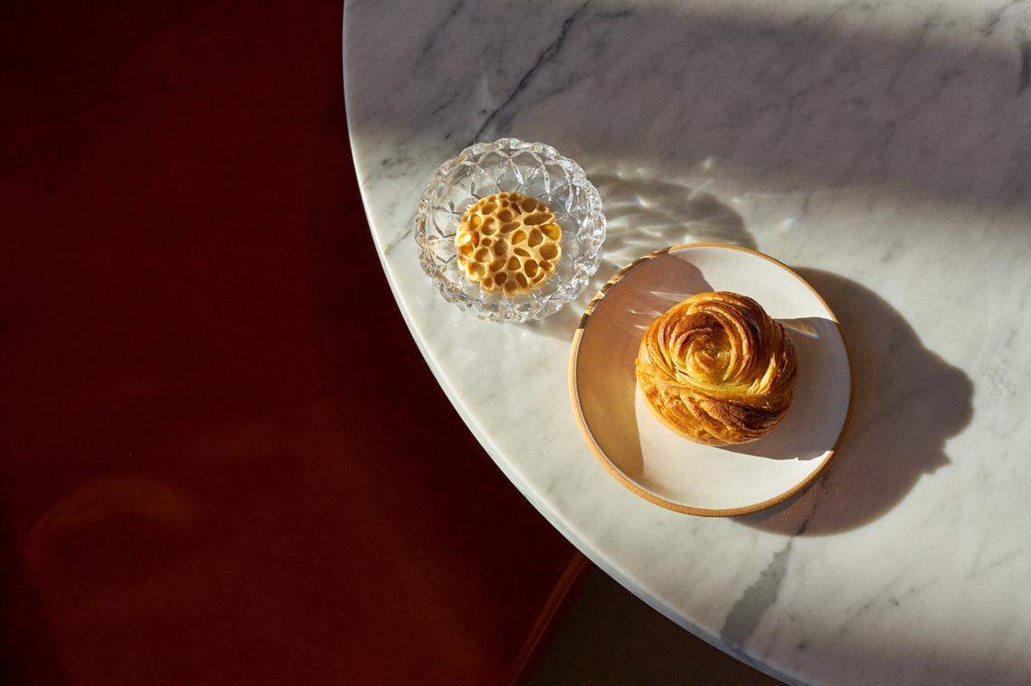 The layered brioche and honeycomb butter look (and taste) like a work of art.