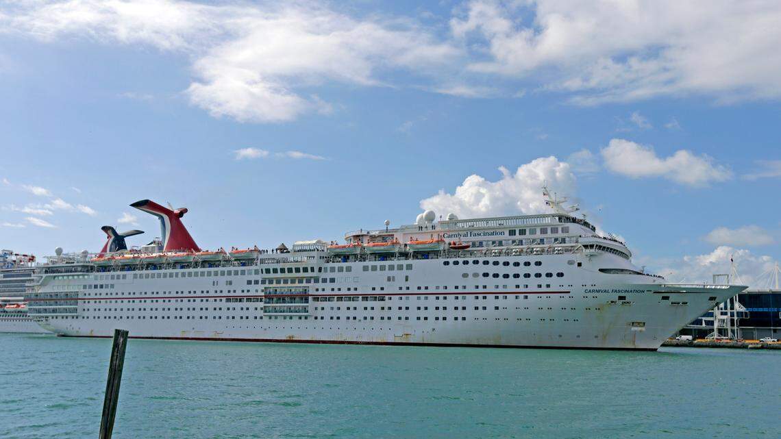 Carnival Fascination docks at PortMiami on March 17, 2020. The ship has since been scrapped as cruises remain canceled amid the COVID-19 pandemic.