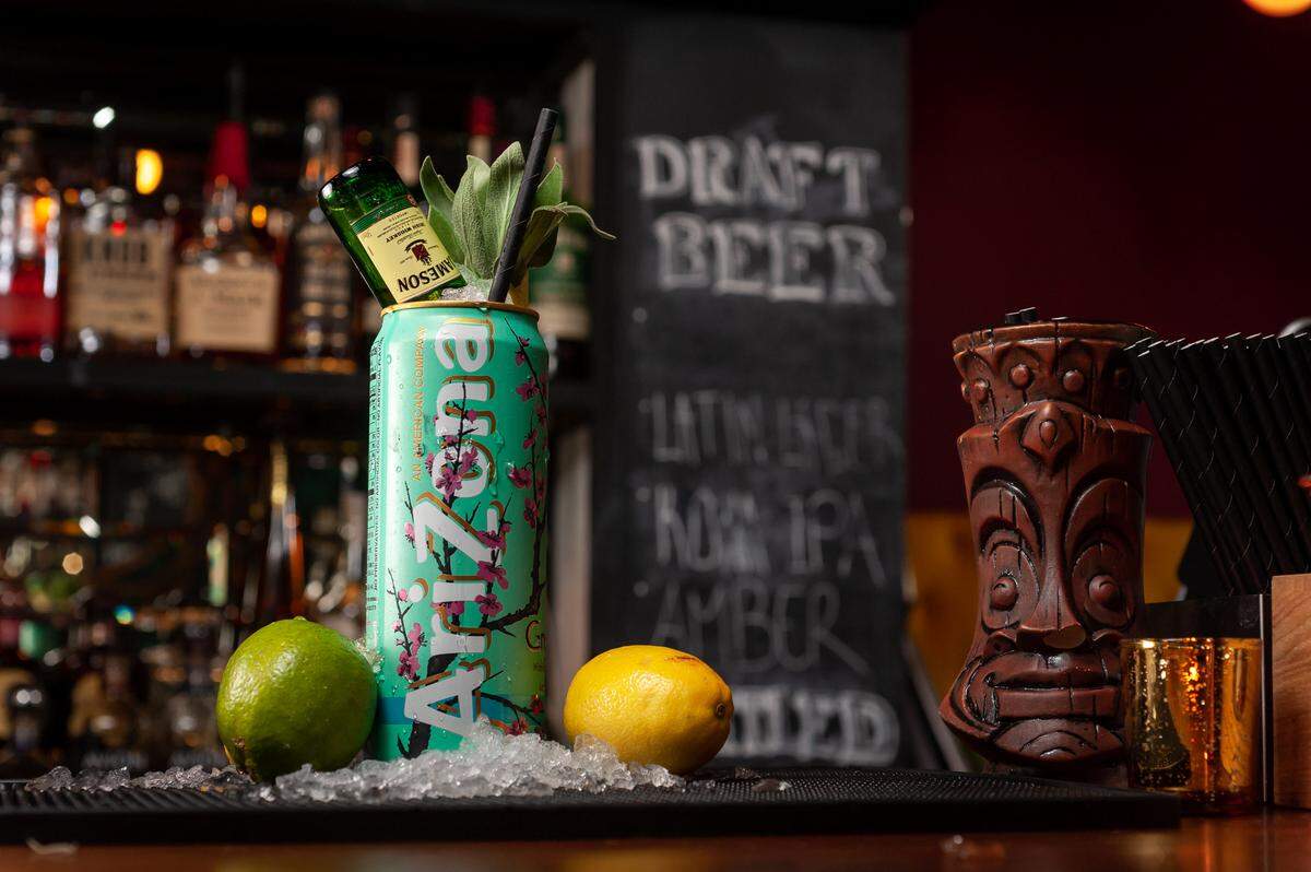 Mini Green Tea with Jameson Whiskey, Peach liquor, citris blend, cranberry juice, green tea and sage at Minibar. 