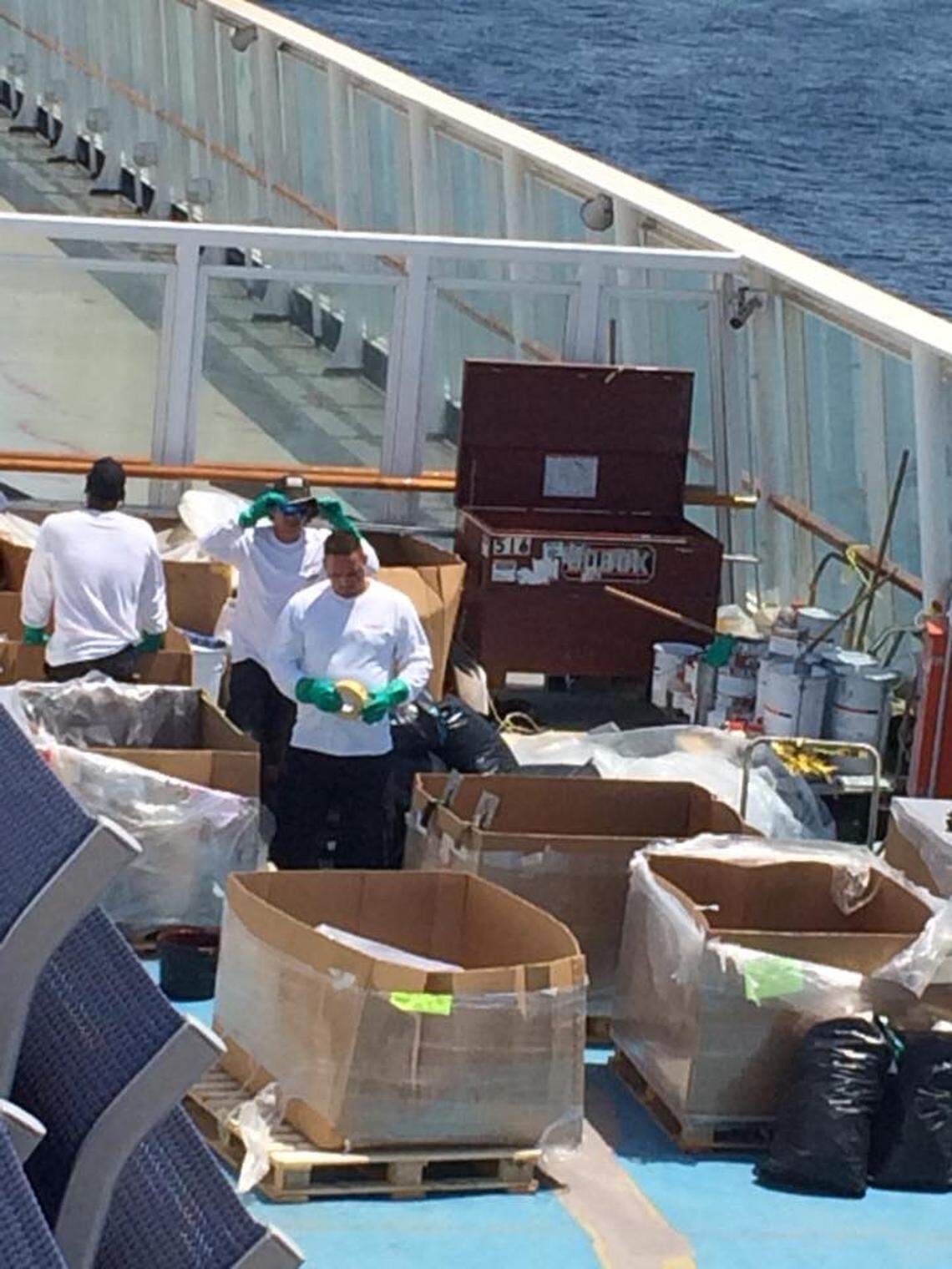 Workers begin extensive renovations on the Norwegian Sun during a late March voyage while passengers are onboard.