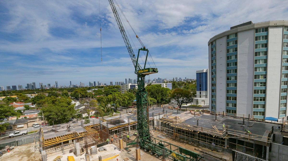 This shows new construction in April of an affordable housing and mixed-income community in the Allapattah neighborhood in Miami.