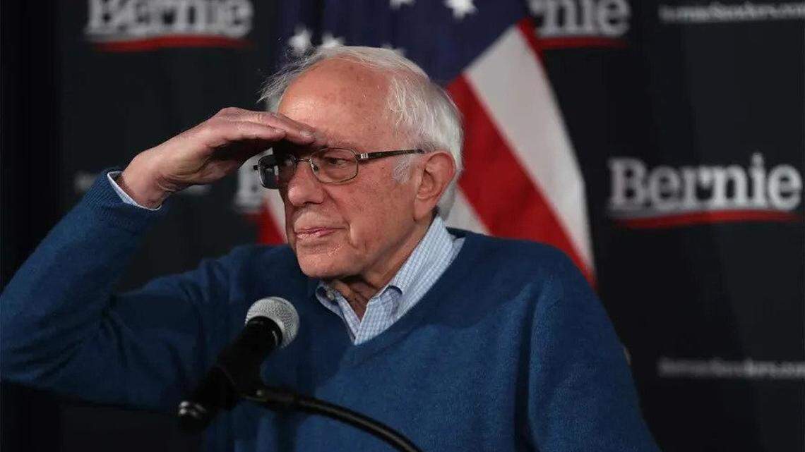 Democratic presidential front-runner Bernie Sanders at a February press conference in New Hampshire.