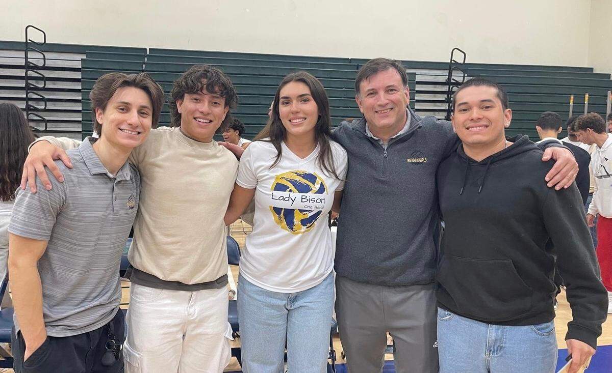 Reagan’s boys’ volleyball coaching staff. From left to right: Joshua Garavito, Eduardo Marquez, Lani Riddout, Alberto Pacheco, Marco Lugo.