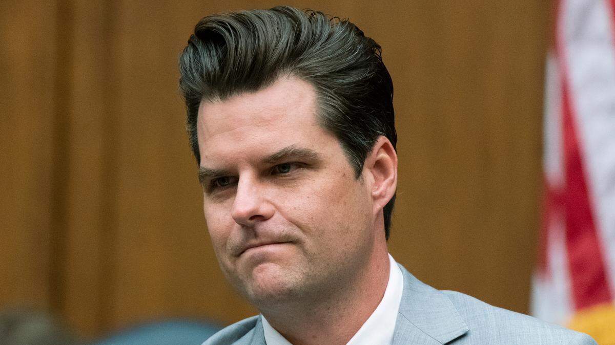 Rep. Matt Gaetz, R-Fla., questions witnesses during a House Armed Services Committee hearing on Capitol Hill in April 2021.
