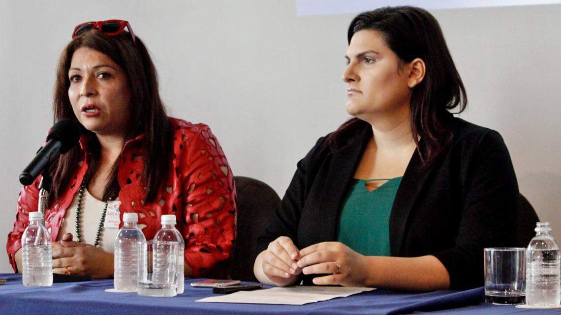 Arianna Lint, left, is the executive director of a namesake organization that aids transgender people. She and Sophia Kass, an advocate with the Transgender Law Center, were part of a panel in South Beach discussing the Human Rights Watch report released Tuesday.