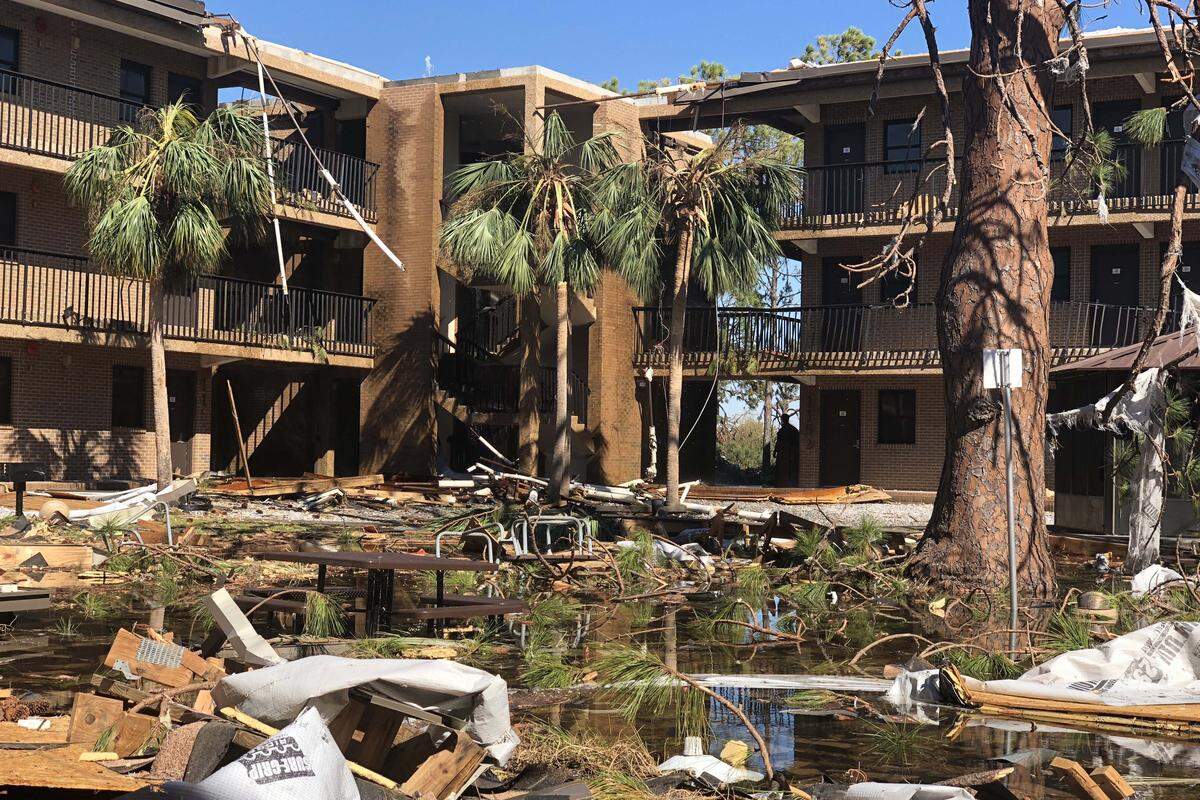 Hurricane Michael brought flooding and extensive damage to Tyndall Air Force base in Florida in 2018. Tyndall is just one of many coastal military bases that have been hammered by storms fueled by rising ocean temperatures.