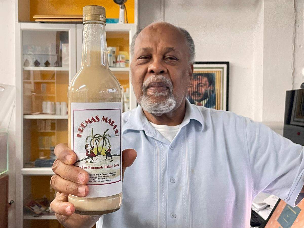 Libreri Mapou founder Jean-Marie “Jan Mapou” Denis sells the popular holiday beverage Haitian kremas at his bookstore year round.