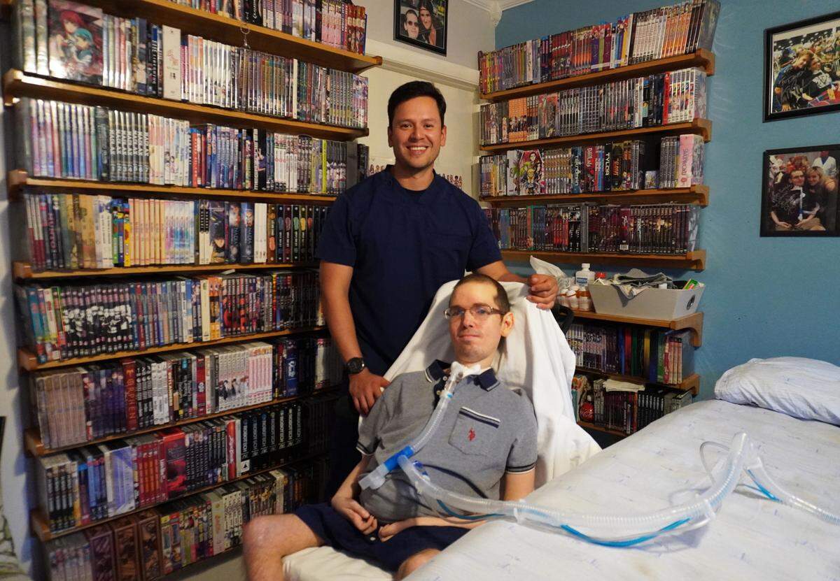 Andres Maldonado, 35, is a Venezuelan nurse who joined Leal’s at-home healthcare team a year ago. The two men bonded over their shared love of video games.