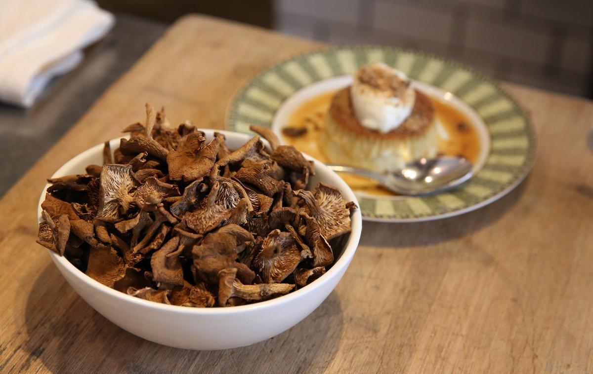Michael Beltran, the Cuban-American owner of Ariete in Coconut Grove, has created a flan using candy cap mushrooms. The dessert has a distinct maple syrup flavor that comes from the mushrooms and is topped with Sambuca crema and coffee crumbles.