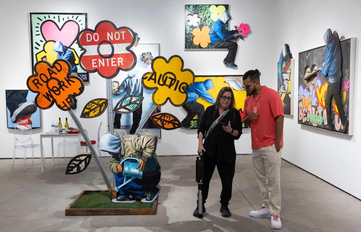 Artwork by Hijack on display during a VIP preview at Art Miami 2023 on Tuesday, Dec. 5, 2023, in downtown Miami, Fla.
