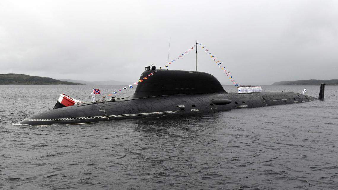 The Kazan nuclear-powered submarine takes part in a naval parade marking Russian Navy Day in the Kola Bay. Lev Fedoseyev/TASS/Sipa USA