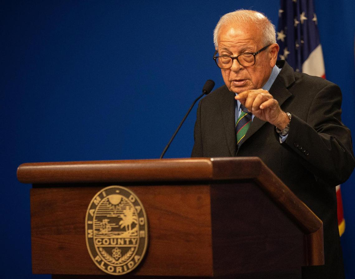 Miami-Dade Property Appraiser Tomás Regalado speaks at a press conference at the Stephen P. Clark Center on Monday, June 2, 2025, in Miami.
