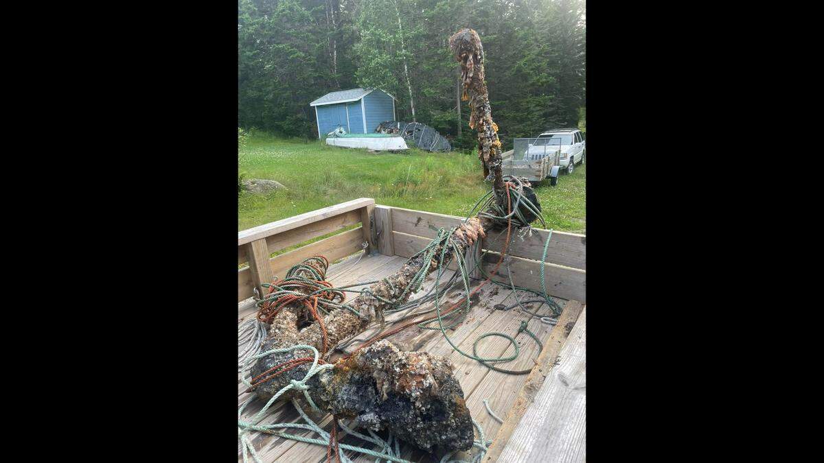 Lobsterman Mike Billings was hauling in his traps in Maine’s West Penobscot Bay when he snagged this huge anchor, he says.