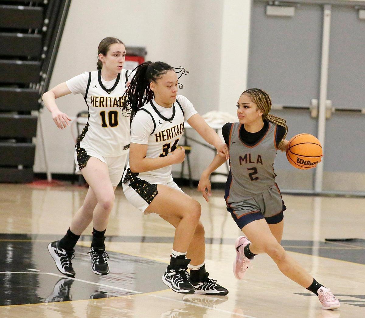Mater Lakes Academy Bears Vanessa Vancott (2) controls the ball during 2025 FHSAA Region 4A District 15 Girls Basketball final game against American Heritage Patriots on Friday, February 21, 2025 at American Heritage HS in Plantation. Andrew Uloza / for Miami Herald