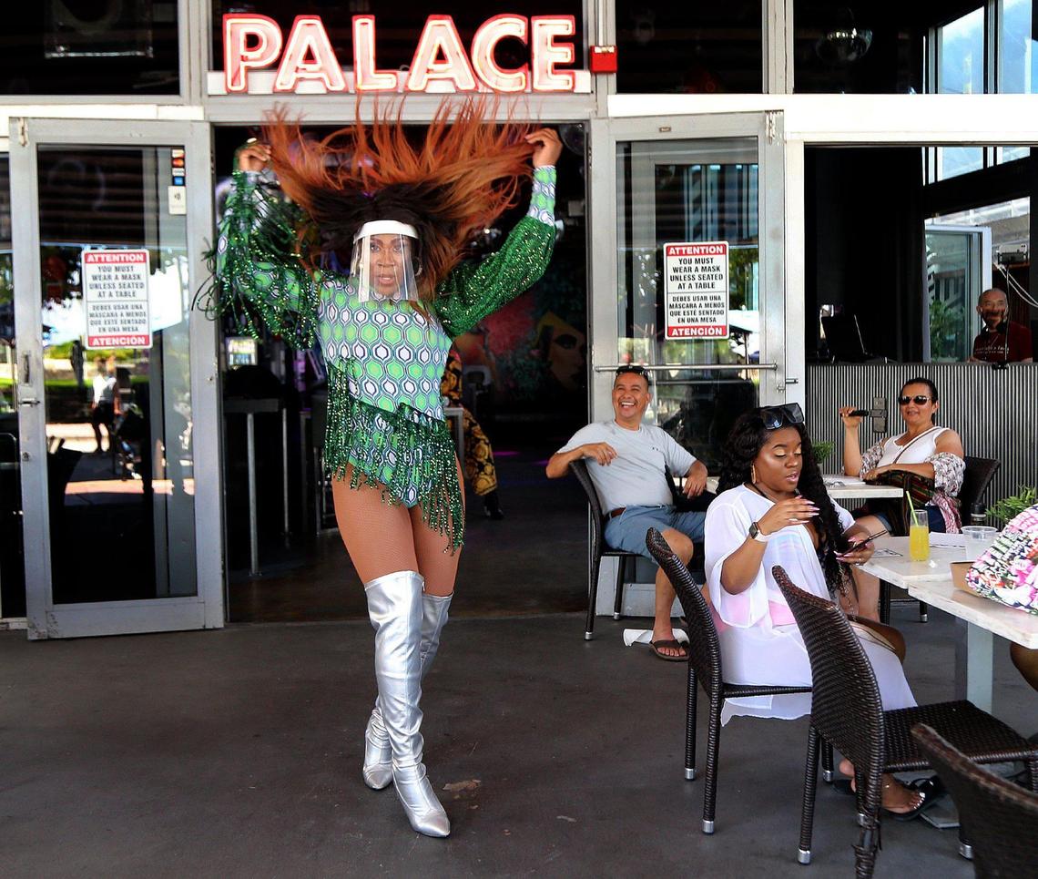 Drag artist Tiara Love Dupree performs Friday afternoon, October 10, at the gay restaurant bar Palace on Ocean Drive as drag shows recently returned after the COVID-19 pandemic.
