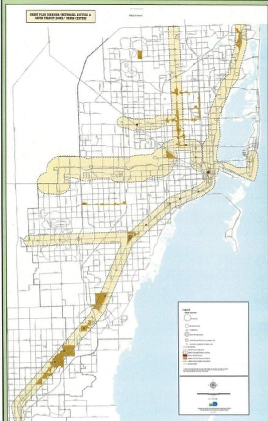 The county’s Rapid Transit Zone allows higher density along existing and planned transit routes for rail and dedicated-lane bus systems. A proposal by Miami-Dade Commissioner Olivert Gilbert would expand the zone, though details are being reworked after opposition by city leaders.