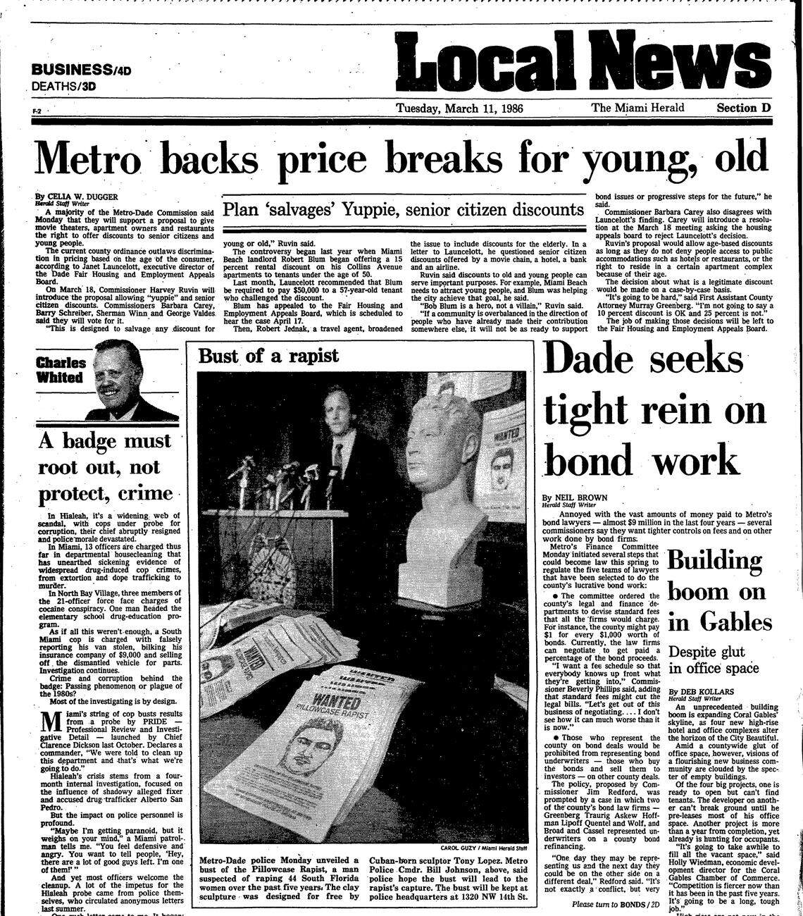 Archive photo of the Miami Herald front page on March 11, 1986.