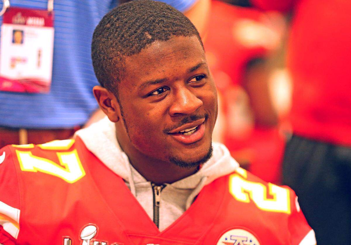 Kansas City Chiefs cornerback Rashad Fenton is interviewed by the media as they prepare to play the San Francisco 49ers in Super Bowl LVI, Aventura, Florida, January 29, 2020.