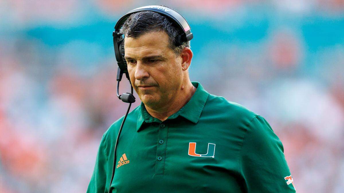 Miami Hurricanes head coach Mario Cristobal looks on during the second quarter of an ACC conference football game against North Carolina Tar Heels at Hard Rock Stadium on Saturday, October 8, 2022 in Miami Gardens, Florida..