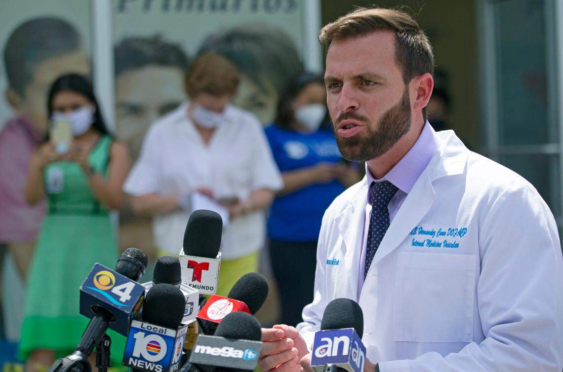 Marlow Hernandez, the former CEO of Cano Health, during a press conference at one of the healthcare provider’s clinics in on July 29, 2020.