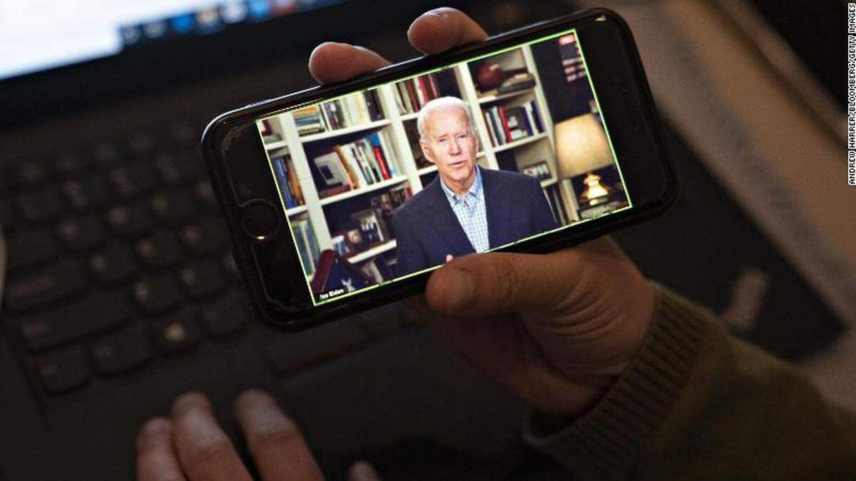 Former Vice President Joe Biden, now the frontrunner for the 2020 Democratic presidential nomination, speaks during a virtual press briefing.