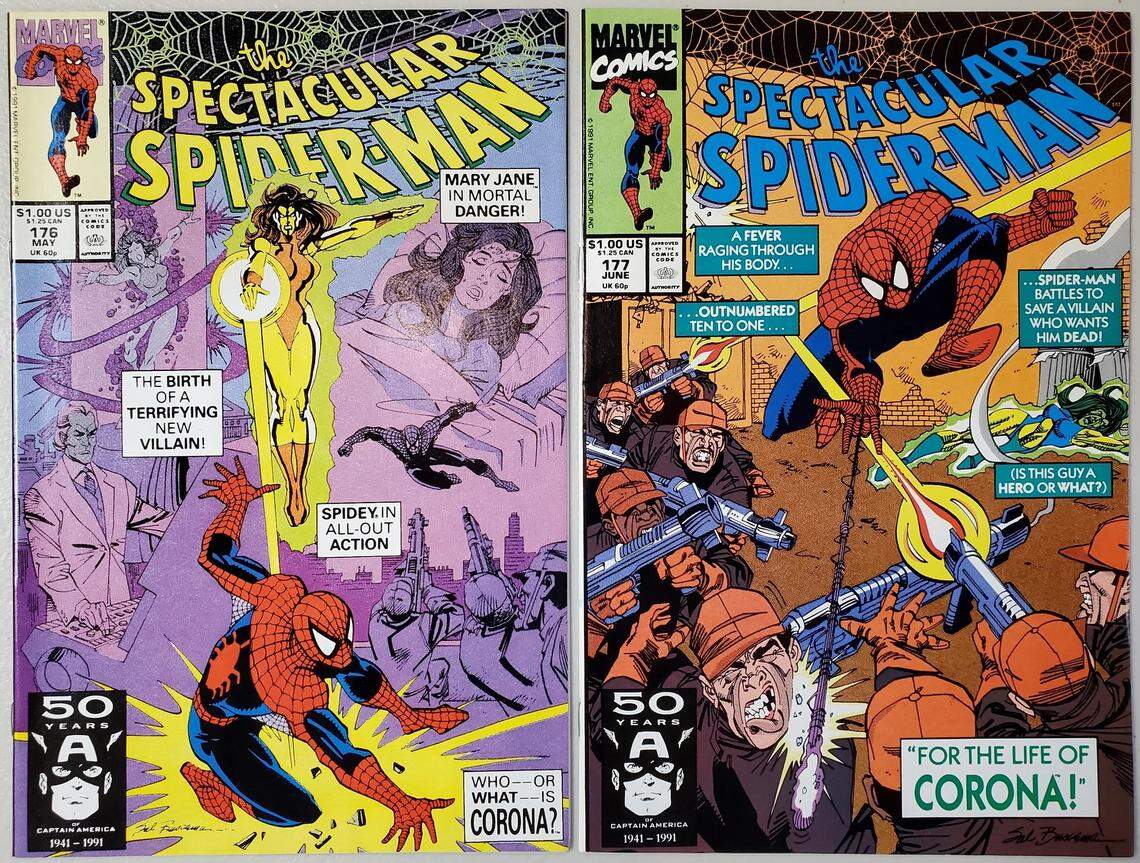 In issues 176 and 177 of “The Spectacular Spider-Man,” the web-slinger squared off against a new villain named Corona.