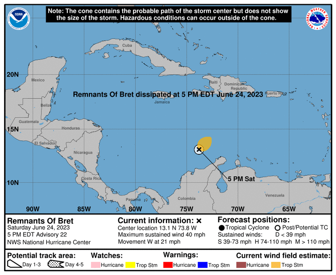 Remnants of Bret, 5 p.m. Saturday.