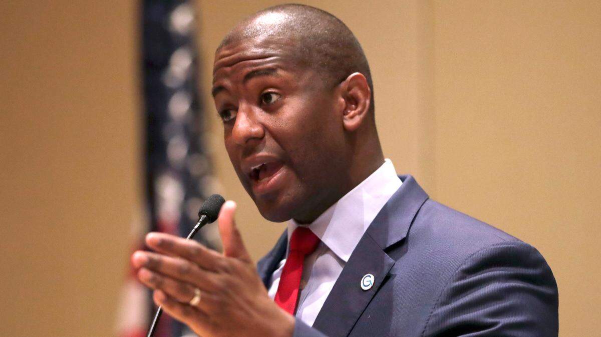 Democratic gubernatorial candidate Andrew Gillum speaks during a candidates forum hosted by the Florida League of Cities, Wednesday, Aug. 15, 2018, in Hollywood.