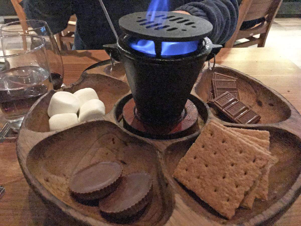 The tabletop setup for making s’mores at Bigfire, a new restaurant at Universal CityWalk.