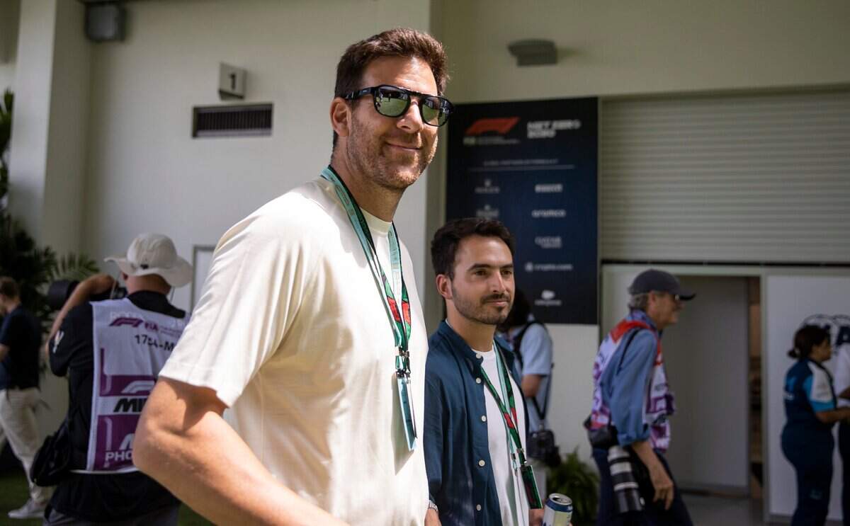 Argentine tennis player Juan Martín del Potro walks down the paddock ahead of the third practice session at the Formula One Miami Grand Prix at the Miami International Autodrome on Saturday, May 6, 2023, in Miami Gardens, Fla.