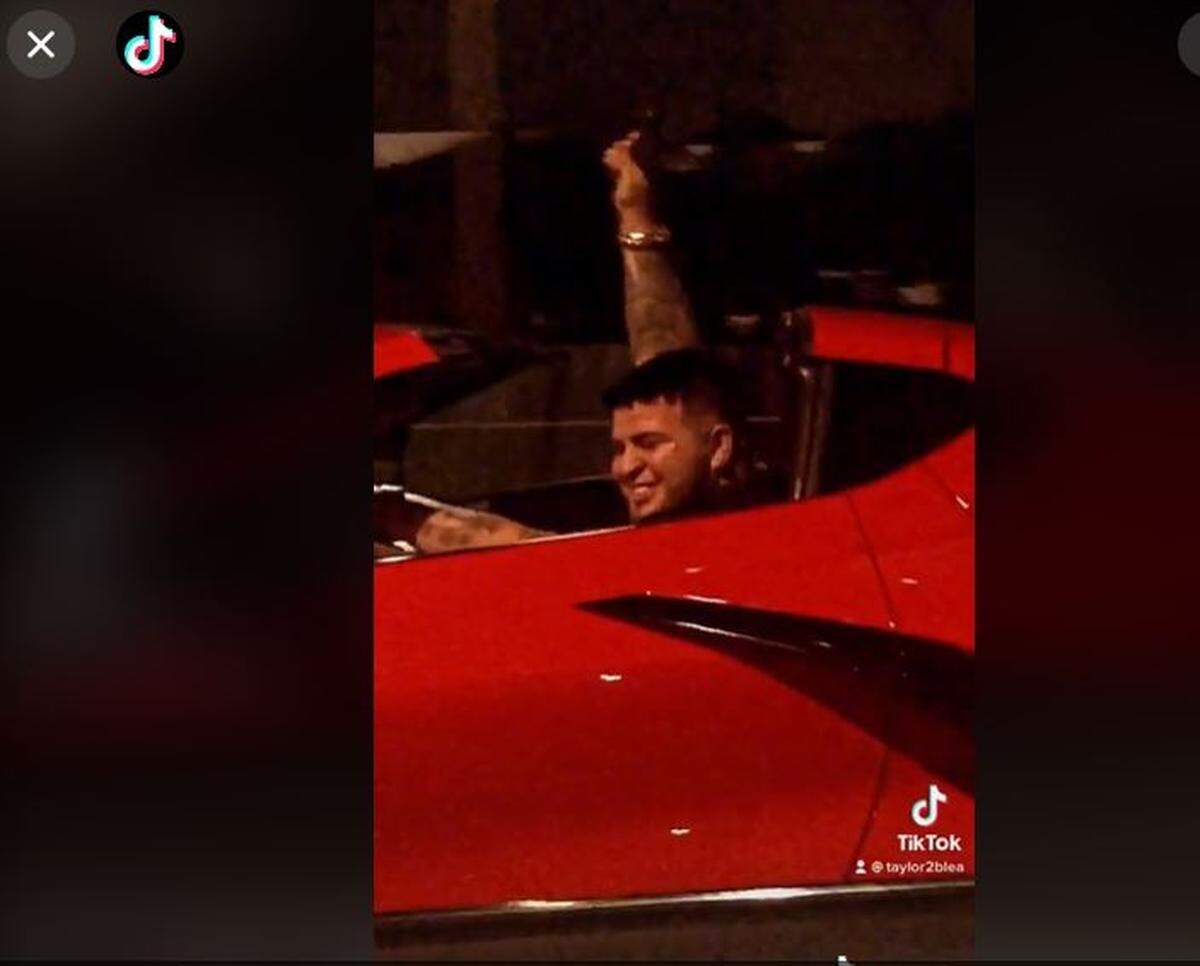 A still from the 15-second video on the TikTok account “_taylor_2blea_” which shows someone shooting out of a Corvette as they drive down the highway. Florida Highway Patrol says the shooter is Nelson Perez-Valdivia, who is seen in other posts on the account and has an Instagram account of the same name.