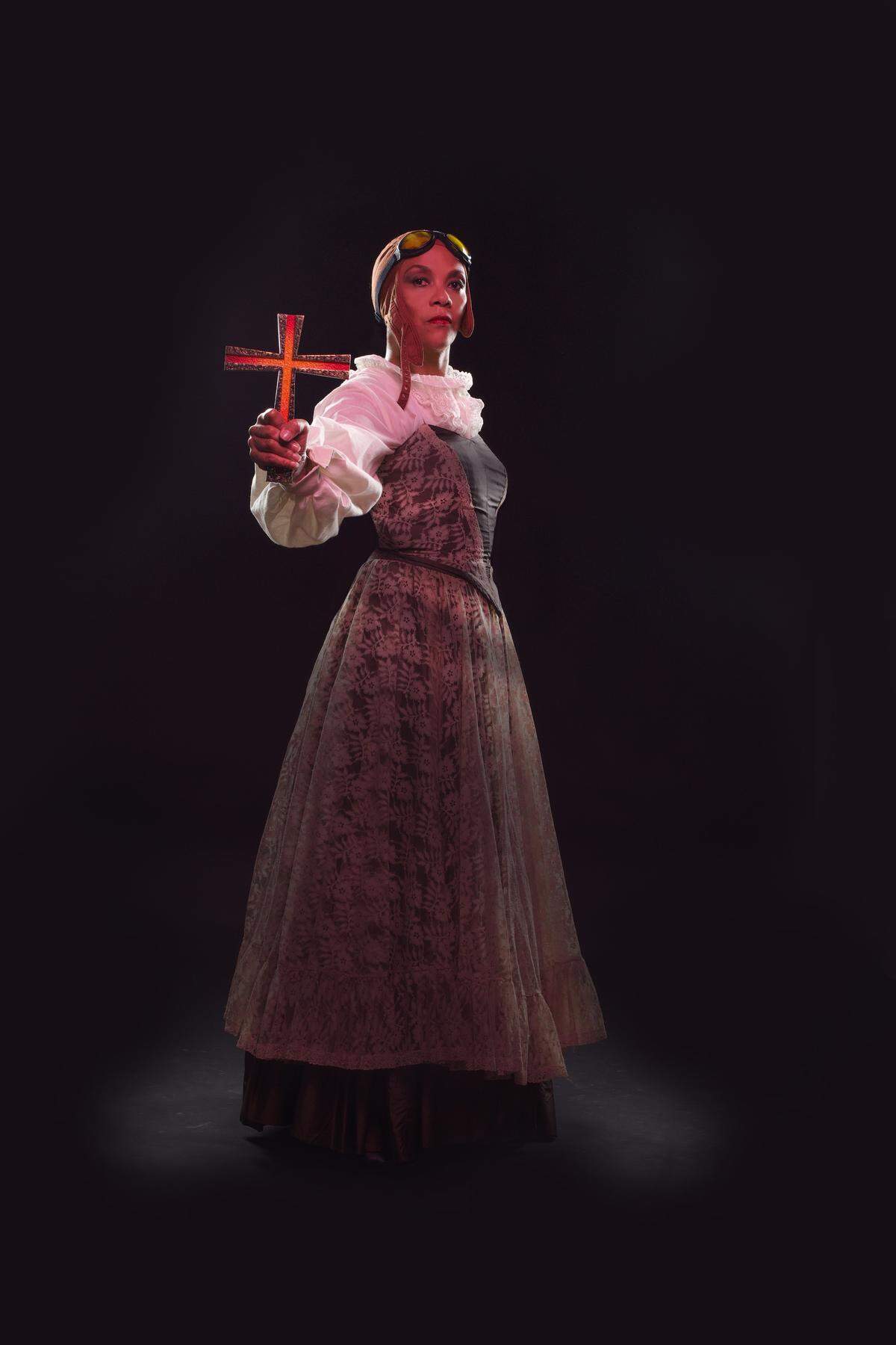 Karen Stephens is tireless vampire hunter Professor E.W. Van Helsing in the Zoetic Stage world premiere of Michael McKeever’s “Dracula.”