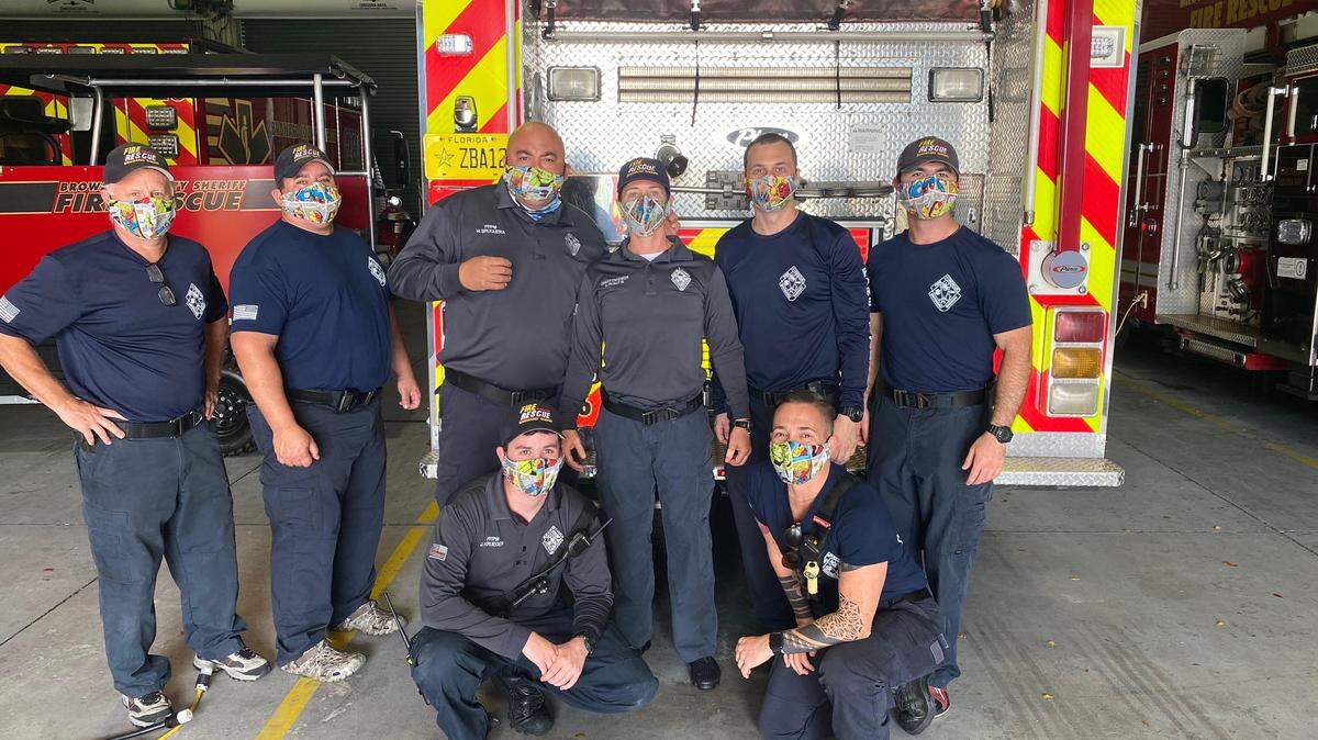 These first responders with Broward Sheriff Fire Rescue donated to Jaïm Steele’s “YesPooNoPoo” initiative after the teen’s family made washable masks for them. The funds were then given to Feeding South Florida to help people with food insecurity due to the coronavirus pandemic. 